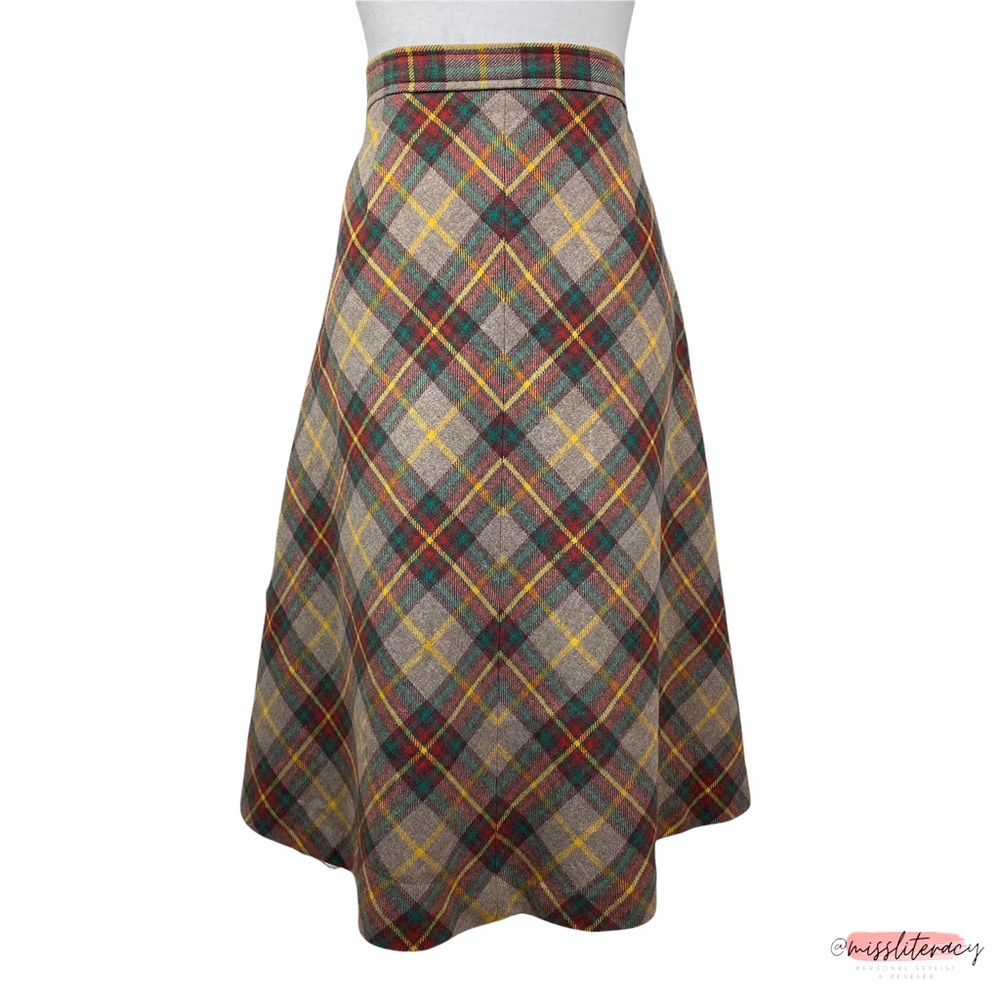 Vintage Women's Mister Leonard/Len Wasser Wool Plaid Tartan Midi Skirt [Size L] - Picture 2 of 15